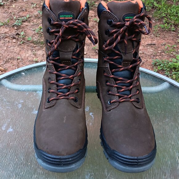 Men\'s HyTest Brown Leather Steel Toe Waterproof Boots Size 10.5 W main image 13